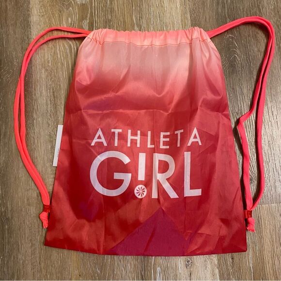 Athleta girl drawstring bag backpack sack silver hot pink set of 2 13x16 - Picture 8 of 11